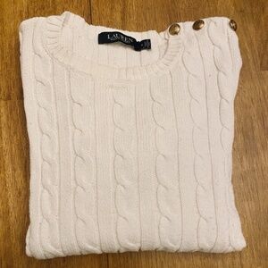 Women’s Ralph Lauren Polo Cable Knit Sweater Cream White Sz Medium 100% Cotton
